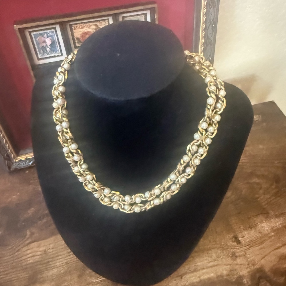 🌸 4 for $10 Long Gold Chain Necklace With Interwoven Pearls
